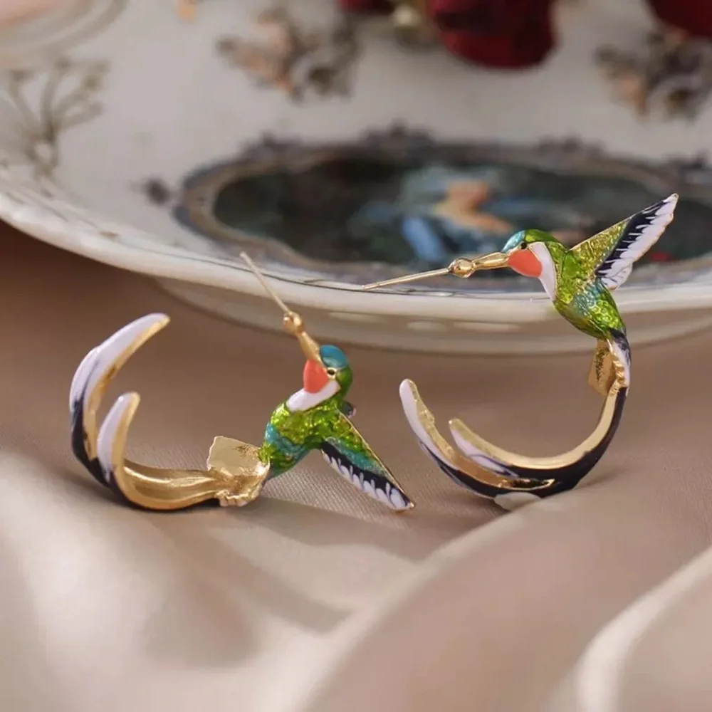 “A Hummingbird’s Flight” Dainty Unique Colorful Beautiful Stud Animal Earrings